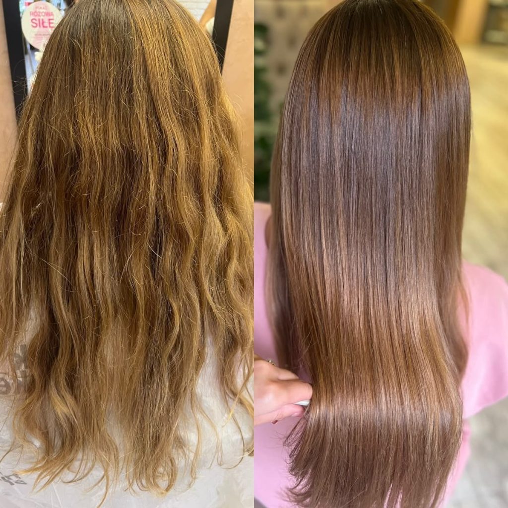 Metamorfoza włosów w Beauty & Hair Studio Academy — porównanie przed i po, realizacja 1
